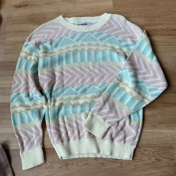 Vintage Sweaters - Vintage Pastel Patterned Sweater